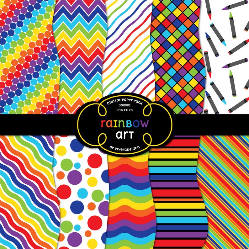 Digital Paper Pack Rainbow Art image 1