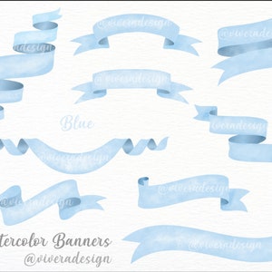 Watercolor Banners Ribbons Clip Art Pink, Blue, Lavender, Cream, and Mint Graphic for Invitations, Party Decorations Pastel Banners image 2