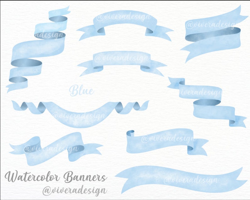 Watercolor Banners Ribbons Clip Art Pink, Blue, Lavender, Cream, and Mint Graphic for Invitations, Party Decorations Pastel Banners image 2