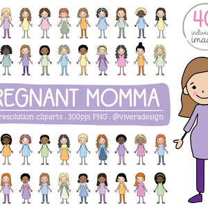 Enceinte Momma Stick Figures - Enceinte Mama Cliparts - Lady Pregnancy Clip Arts - 40 images PNGl individuelles Fond transparent