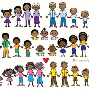 African American Family Stick Figure Clipart (Digital Images)