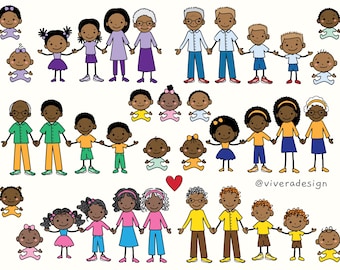 African American Family Stick Figure Clipart (Digital Images)