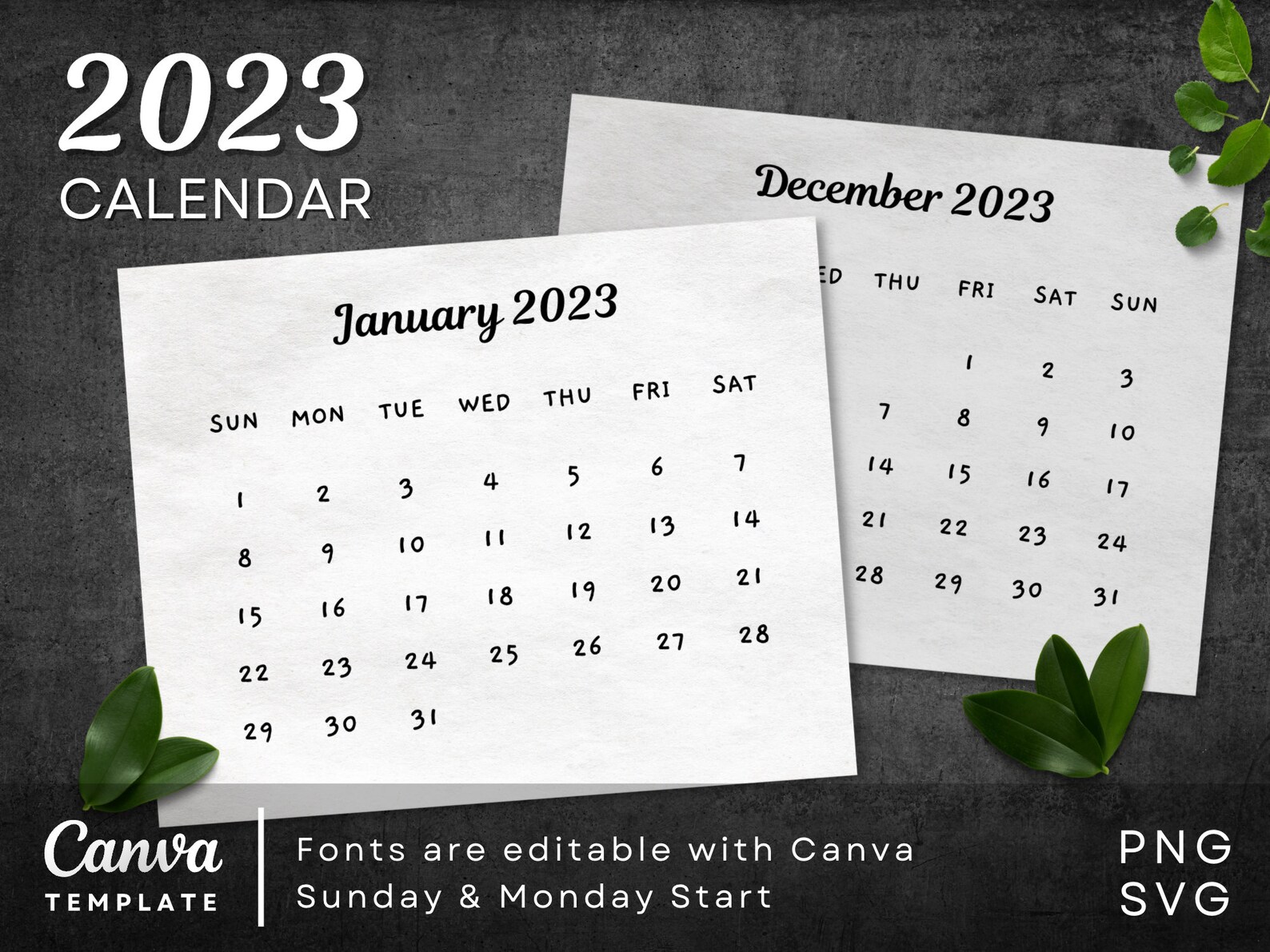 Editable 2023 Calendar Clip Art in Fancy and Cute Handwritten Etsy