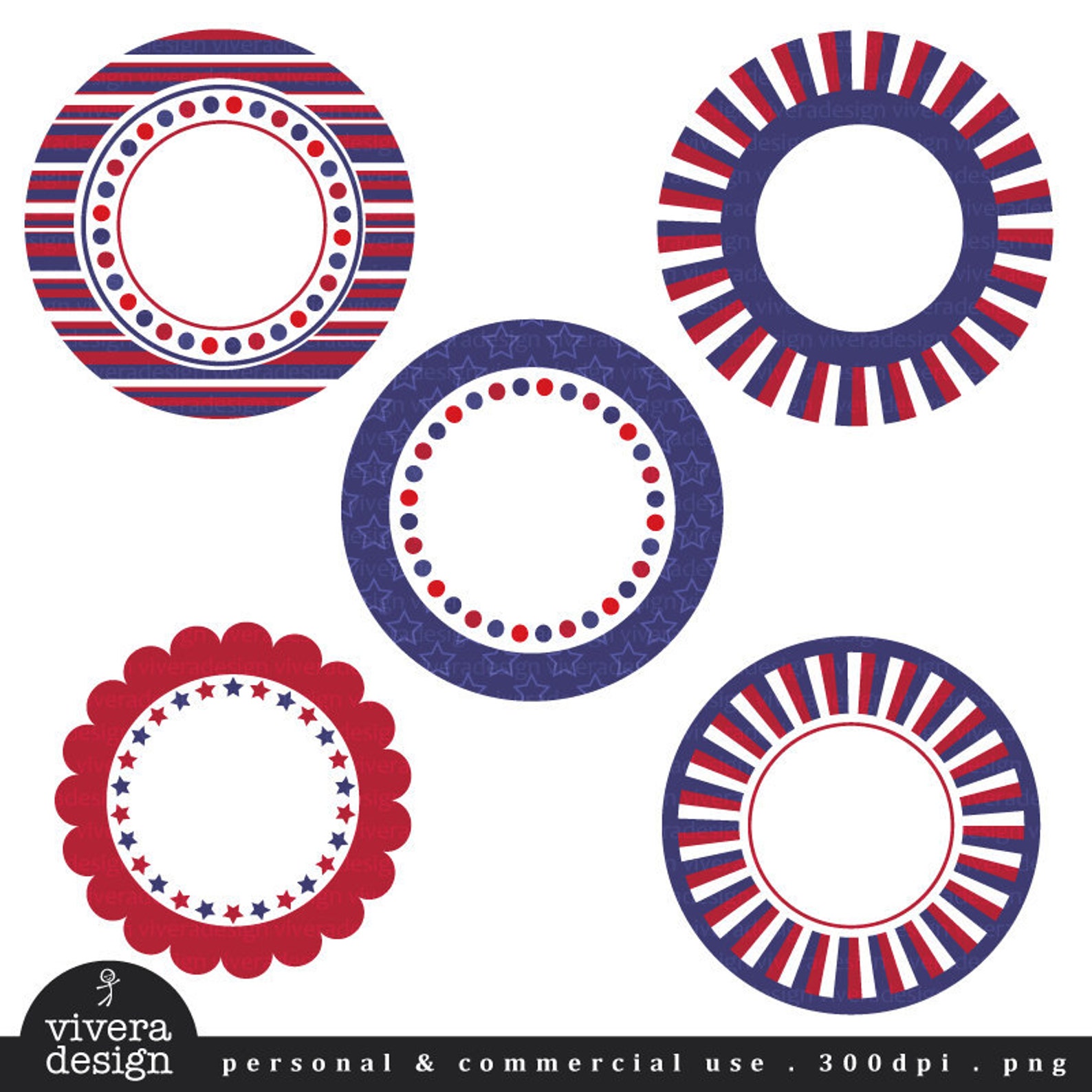 Circle Frames Fourth of July Digital Clip Art | Etsy