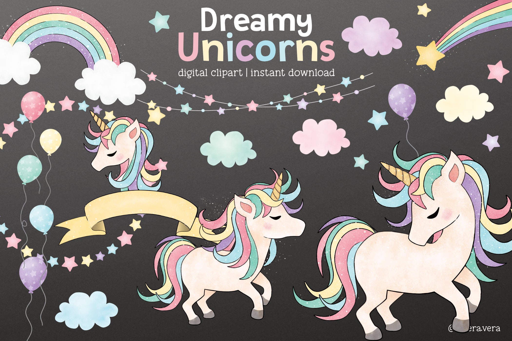Dreamy Unicorns Digital Cliparts Pastel Watercolor | Etsy