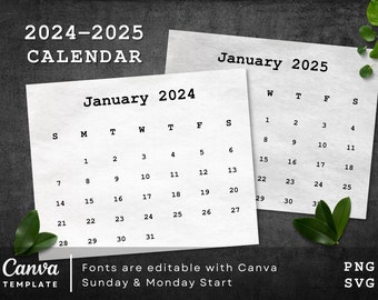 Editable 2024-2025 Calendar Clip Art in Cute Typewriter Font - Canva Template
