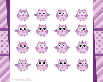 Cute Purple Owl - 16 Owls with 2 Patterned Paper