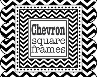 Square Frames in Chevron - digital clip art - Black and White