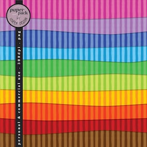 May include: A set of 10 digital paper patterns with colorful stripes. The stripes are wavy and have a textured look. The colors are pink, purple, blue, green, yellow, orange, red, brown, and black.