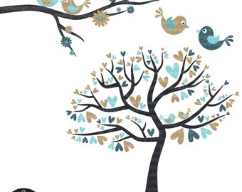 Love Birds in Khaki and Blue - Digital Clip Art