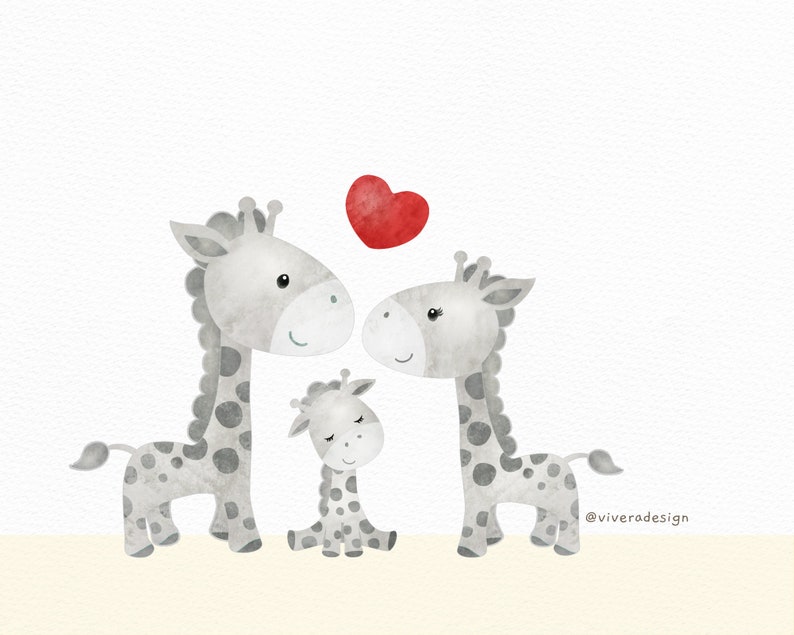 Cute Little Giraffes in Gray Watercolor Clip Arts Grey Giraffe Clipart image 3