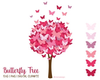 Digital Clip Art - Butterfly Tree - SVG | PNG - Pomegranate Pink