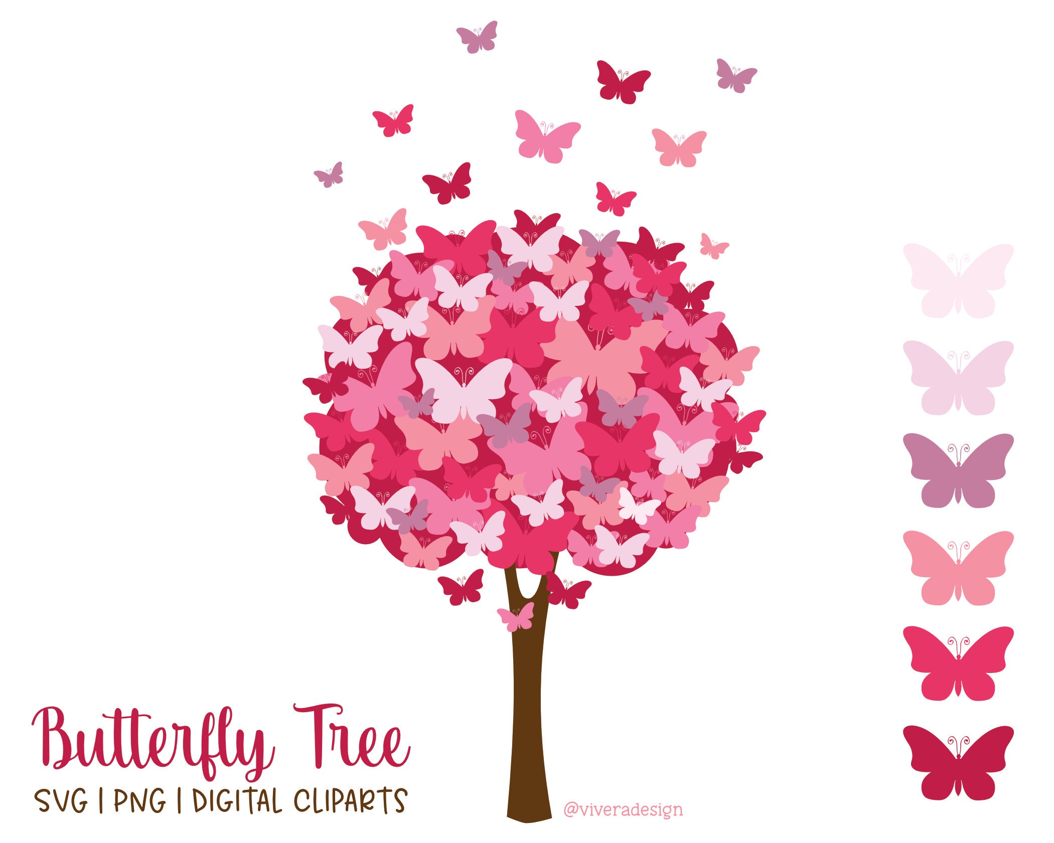 Digital Clip Art Butterfly Tree Svg Png Pomegranate Etsy
