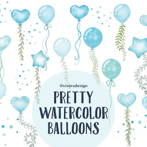 Blauw groen aquarel ballon clip art - decoratie ideeën voor feesten, social media berichten