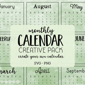 Any Year - Master Calendar - Manuel mensuel Calendrier Creative Pack - Téléchargement instantané - Calendrier de chaque année - PNG & SVG