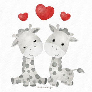 Cute Little Giraffes in Gray Watercolor Clip Arts Grey Giraffe Clipart image 2