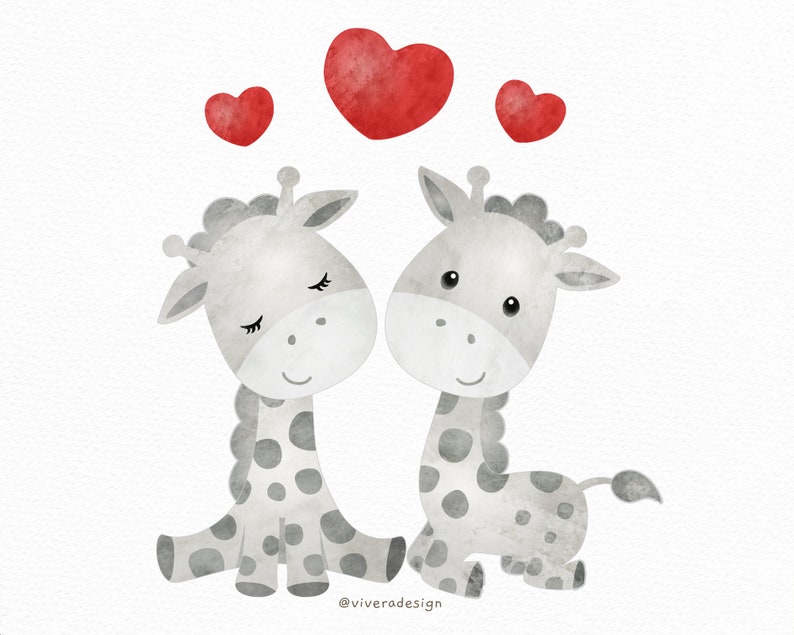 Cute Little Giraffes in Gray Watercolor Clip Arts Grey Giraffe Clipart image 2