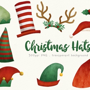 Weihnachtsmütze Clip Art - Kopfschmuck - Nikolausmütze - Elfenmütze Clipart - Festliche Mützen - Grün und Rot - Rentier Stirnband Bild