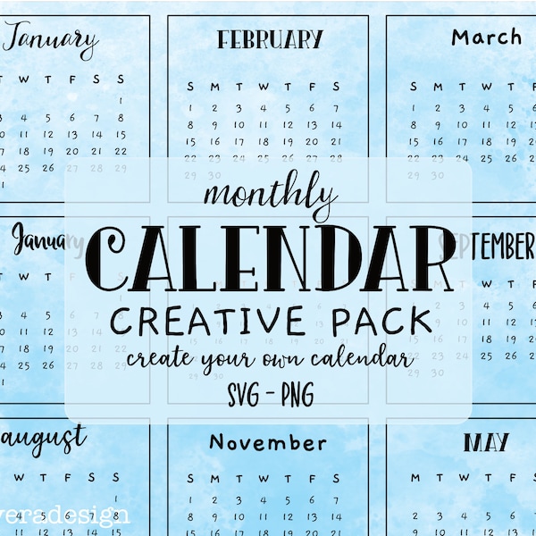Any Year - Master Calendar - Cute Handwritten Monthly Calendar Creative Pack - Instant Download - Every Year Calendar - PNG & SVG