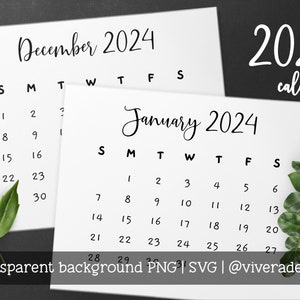 Image clipart calendrier 2024 en police manuscrite fantaisie | SVG | PNG | Téléchargement instantané