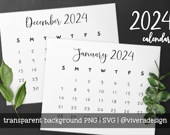 2024 Calendar Clip Art in Fancy Handwritten Font | SVG | PNG | Instant Download