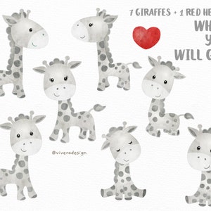 Cute Little Giraffes in Gray Watercolor Clip Arts Grey Giraffe Clipart image 4