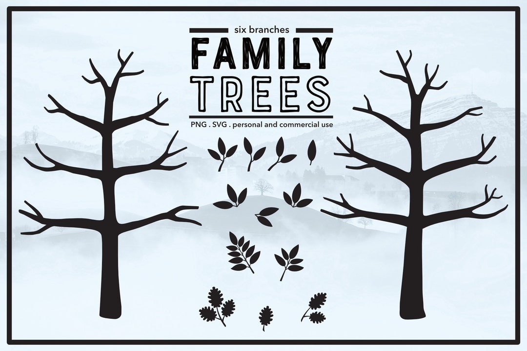 Family Tree Thumbprint Guestbook: 6-branch Winter Tree (PNG & SVG