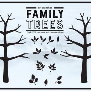 Árbol genealógico de 6 ramas sin hojas - Árbol de invierno - Ideas para árboles con huellas dactilares - Árbol desnudo - PNG y SVG