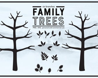 Family Tree 6 Branches with No Leaves - Winter Tree - Thumb Print Tree Ideas - Bare Tree - PNG & SVG