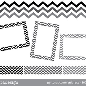 Chevron Patterned Rectangle Frames - 2in x 3in - Black White Grey