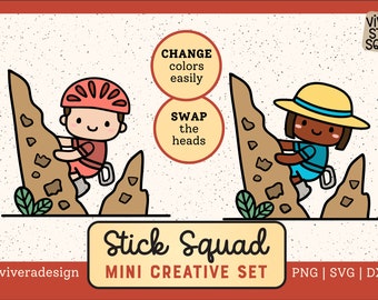 Rock Climbing StickSquad Clipart Set  - SVG | PNG | DXF | Canva Elements | Stick Figures - Instant Download