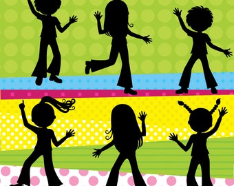 Disco Kids Clip Art - Disco Party for Kids - Disco Children Silhouette