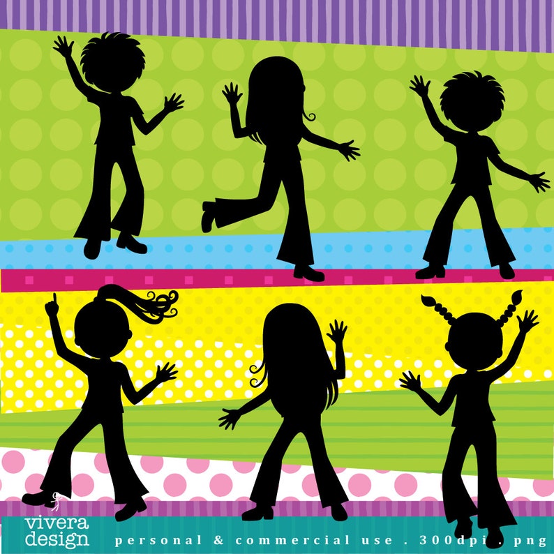 Disco Kids Clip Art Disco Party for Kids Disco Children Silhouette image 1