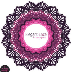 Digital Clip Art Circle Frames Elegant Lace in Sexy Pink image 1