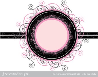 Elegant Swirly Frame Digital Clip Art - in Pink and Black