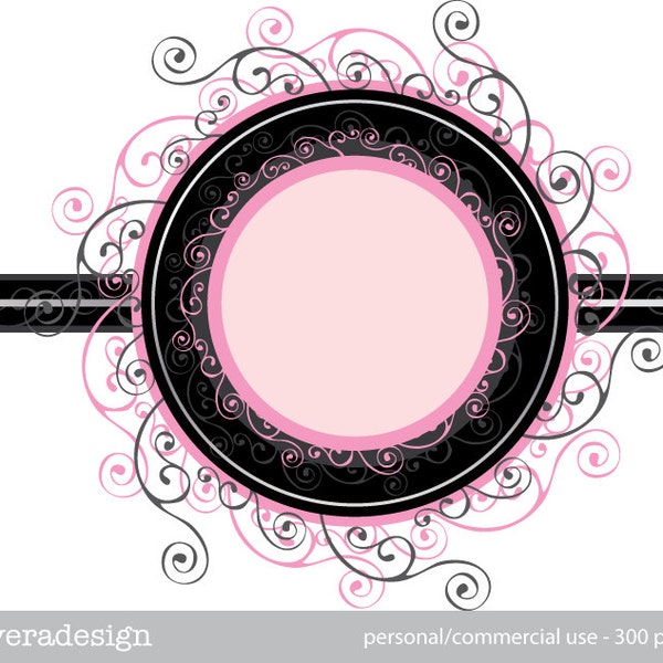 Elegant Swirly Frame Digital Clip Art - in Pink and Black