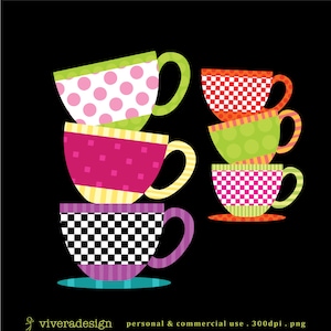Patterned Teacup Clipart - Teacup Party - 10 Teacup and 10 Saucer