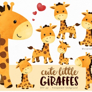 Cute Little Giraffes Digital Watercolor Cliparts Brown, Yellow, Orange ...