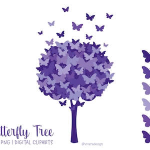 Butterfly Tree Digital Clip Art - Viola - PNG / SVG