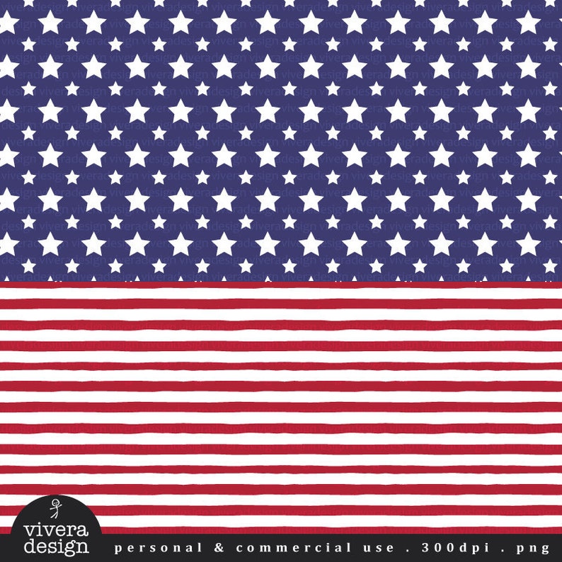 Fourth of July Independence Day Digital Paper Pack Star Stripes Dots in Red Blue and White image 4