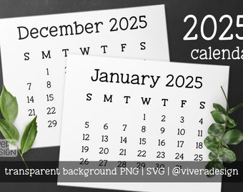 2025 Calendar Clip Art in Cute Typewriter Font | SVG | PNG | Instant Download