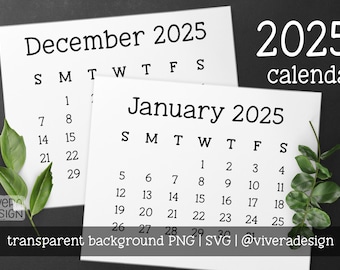 2025 Calendar Clip Art in Cute Typewriter Font | SVG | PNG | Instant Download