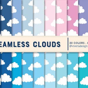 Digital Paper Pack - Seamless Clouds - 30 Colors - PNG