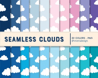 Digital Paper Pack - Seamless Clouds - 30 Colors - PNG