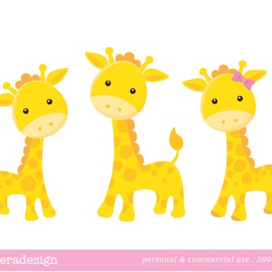 Yellow Giraffe Digital Clip Art with a Pink and a Blue Bow image 1