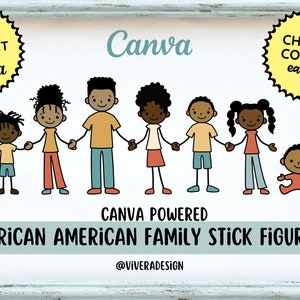 American African Family Stick Figures SVG / - Line Art - Pacchetto creativo vettoriale - Crea la tua famiglia