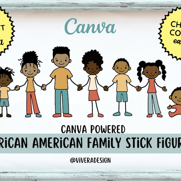 American African Family Stick Figures SVG |  - Line Art - Vector Creative Pack - Create Your Family