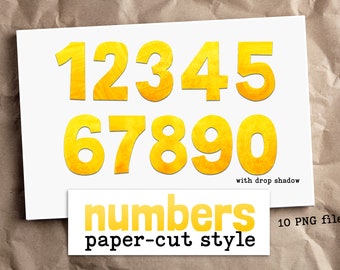 Paper-cut Style Numbers Cliparts | PNG Numbers | Yellow