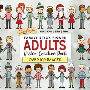 Chritsmas Family Stick Figures SVG | | PDF EPS - Parents et grands-parents