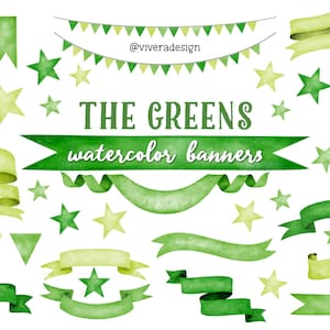 The Greens AquarellBand Banner Clip Art - Lindgrün, Dunkelgrün, Waldgrün - Bunting & Luftballons
